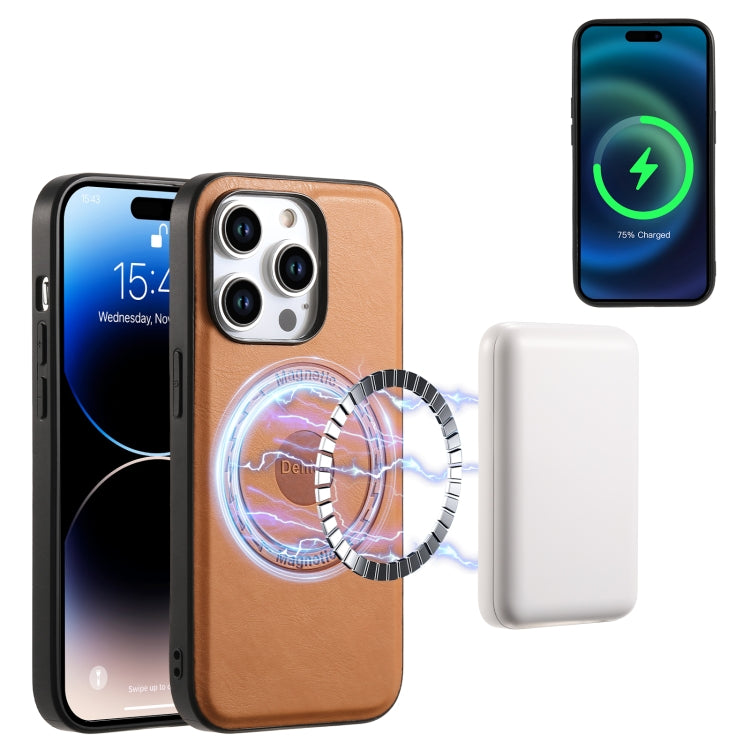 For iPhone 13 Pro Denior Cowhide Texture Leather MagSafe Phone Case(Khaki) - free shipping - PMC TechLife - Order now!
