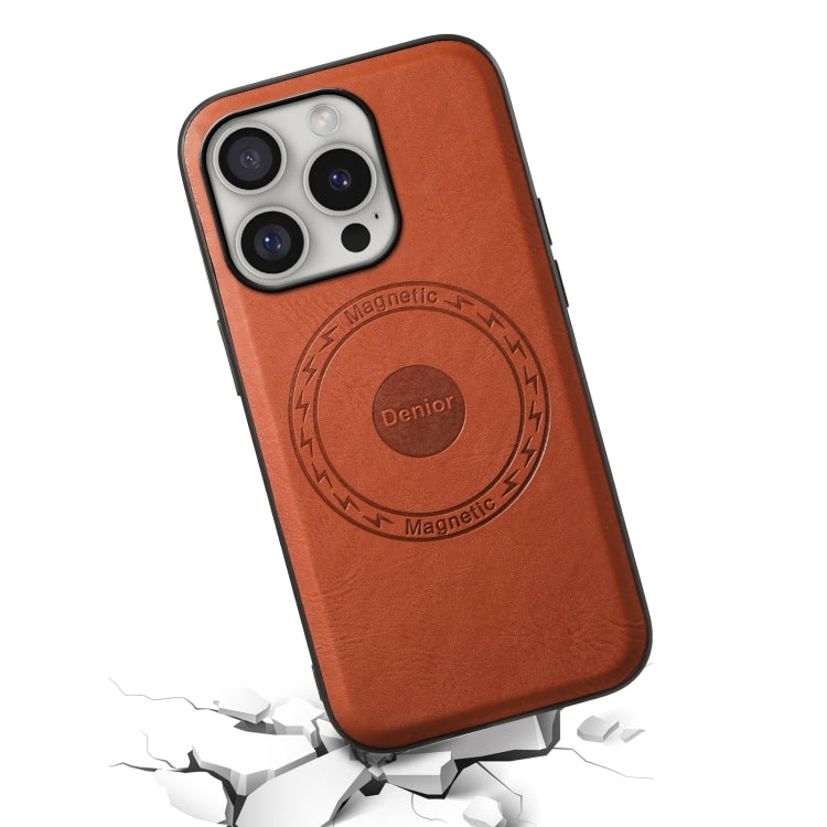 For iPhone 16 Pro Denior Cowhide Texture Leather MagSafe Phone Case(Brown) - iPhone 16 Pro Cases by Denior | Online Shopping South Africa | PMC TechLife | Buy Now Pay Later Mobicred