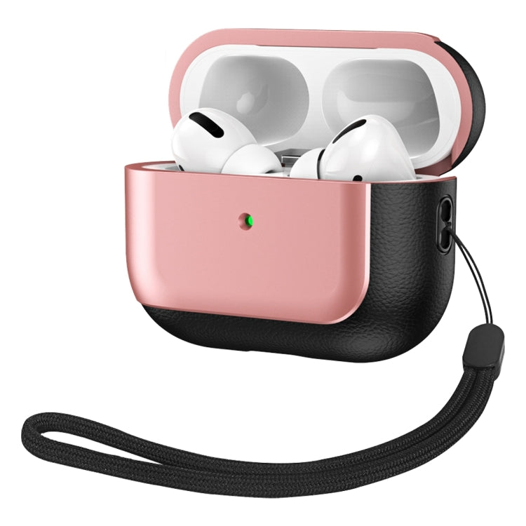 For AirPods Pro 2 Electroplated Leather Texture Wireless Earphones Protective Case(Rose Pink) - For AirPods Pro 2 by PMC Jewellery | Online Shopping South Africa | PMC Jewellery | Buy Now Pay Later Mobicred