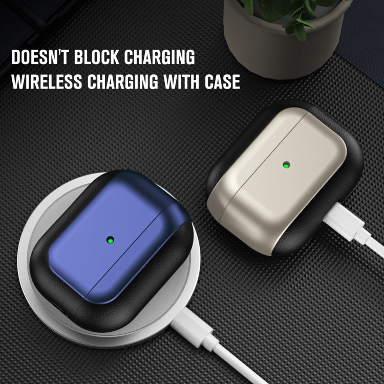 For AirPods Pro Electroplated Leather Texture Wireless Earphones Protective Case(Titanium Grey) - For AirPods Pro by PMC Jewellery | Online Shopping South Africa | PMC Jewellery | Buy Now Pay Later Mobicred