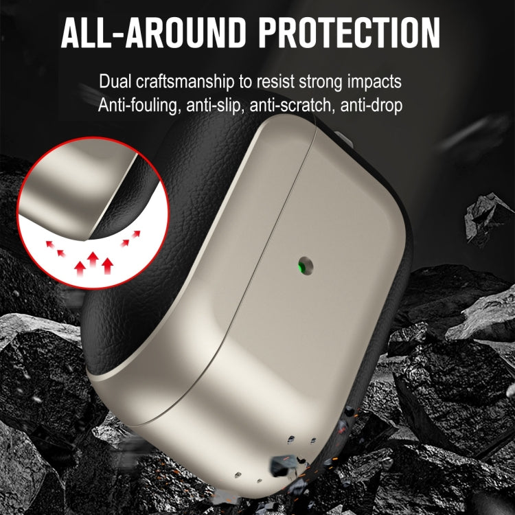 For AirPods 3 Electroplated Leather Texture Wireless Earphones Protective Case(Grey) - free shipping - PMC Jewellery - Order now!