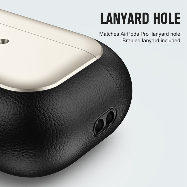 For AirPods Pro 2 Electroplated Leather Texture Wireless Earphones Protective Case(Black) - For AirPods Pro 2 by PMC Jewellery | Online Shopping South Africa | PMC Jewellery | Buy Now Pay Later Mobicred