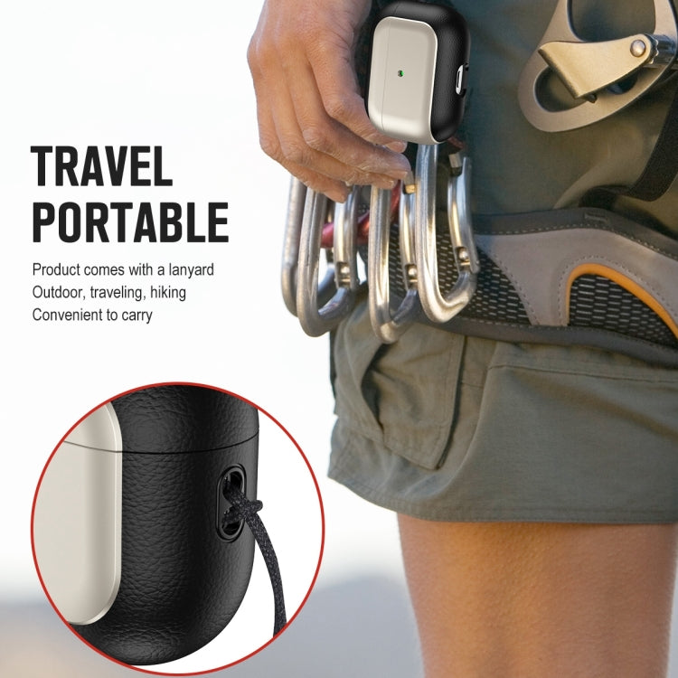 For AirPods Pro Electroplated Leather Texture Wireless Earphones Protective Case(Black) - For AirPods Pro by PMC Jewellery | Online Shopping South Africa | PMC Jewellery | Buy Now Pay Later Mobicred