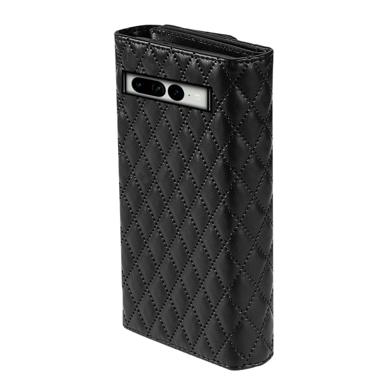 For Google Pixel 8 Pro Zipper Multi-Card Wallet Rhombic Leather Phone Case(Black) - Google Cases by PMC TechLife | Online Shopping South Africa | PMC TechLife | Buy Now Pay Later Mobicred