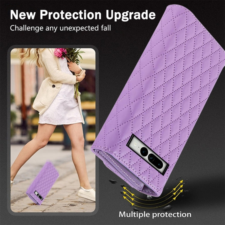 For Google Pixel 8 Pro Zipper Multi-Card Wallet Rhombic Leather Phone Case(Purple) - Google Cases by PMC TechLife | Online Shopping South Africa | PMC TechLife | Buy Now Pay Later Mobicred