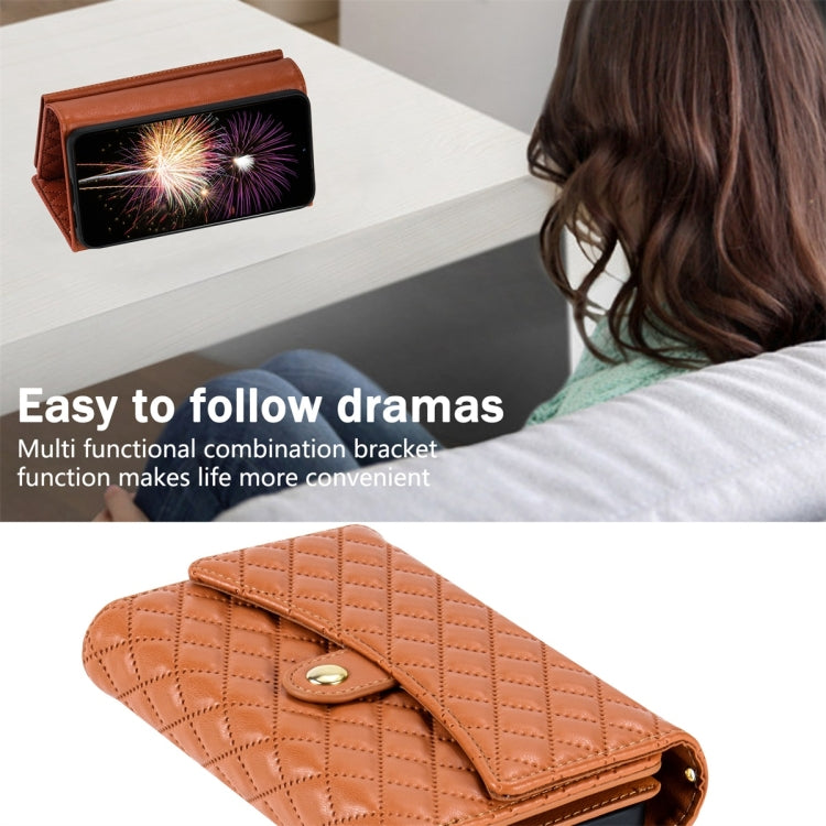 For Google Pixel 8 Pro Zipper Multi-Card Wallet Rhombic Leather Phone Case(Brown) - free shipping - PMC TechLife - Order now!