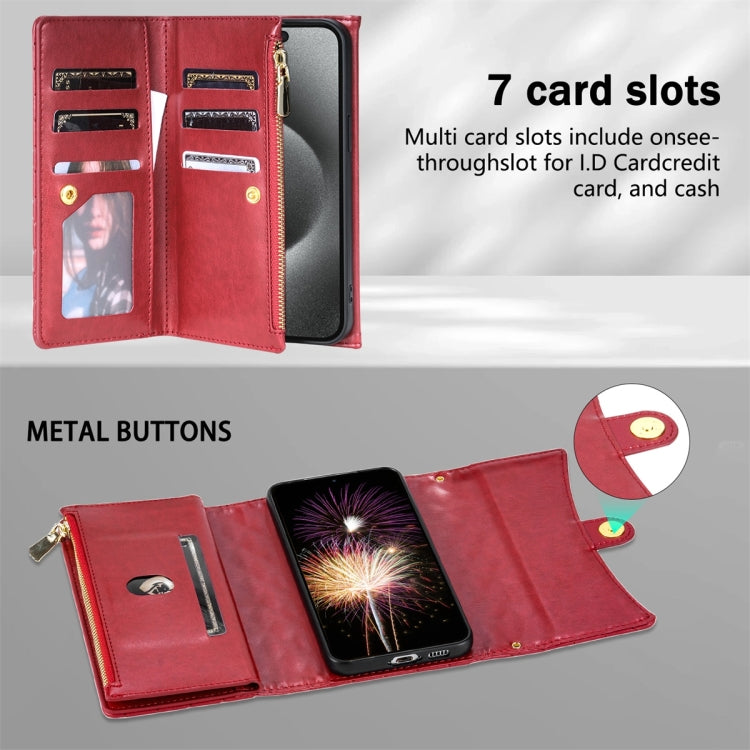 For Google Pixel 7a Zipper Multi-Card Wallet Rhombic Leather Phone Case(Red) - Google Cases by PMC TechLife | Online Shopping South Africa | PMC TechLife | Buy Now Pay Later Mobicred