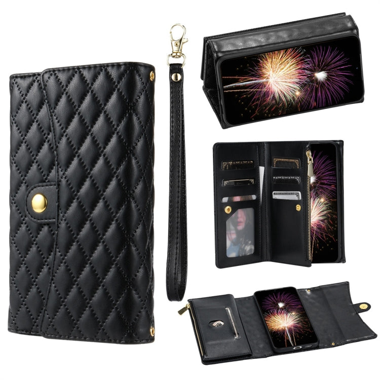 For Google Pixel 6a Zipper Multi-Card Wallet Rhombic Leather Phone Case(Black) - Google Cases by PMC TechLife | Online Shopping South Africa | PMC TechLife | Buy Now Pay Later Mobicred