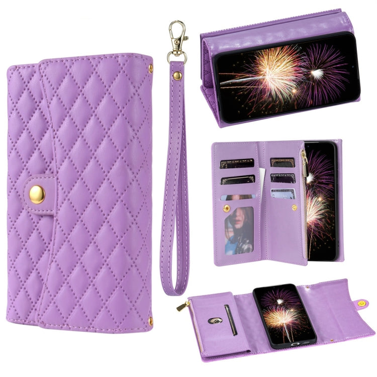 For Google Pixel 6a Zipper Multi-Card Wallet Rhombic Leather Phone Case(Purple) - Google Cases by PMC TechLife | Online Shopping South Africa | PMC TechLife | Buy Now Pay Later Mobicred