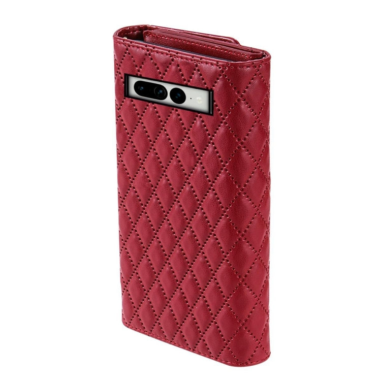 For Google Pixel 6 Zipper Multi-Card Wallet Rhombic Leather Phone Case(Red) - Google Cases by PMC TechLife | Online Shopping South Africa | PMC TechLife | Buy Now Pay Later Mobicred