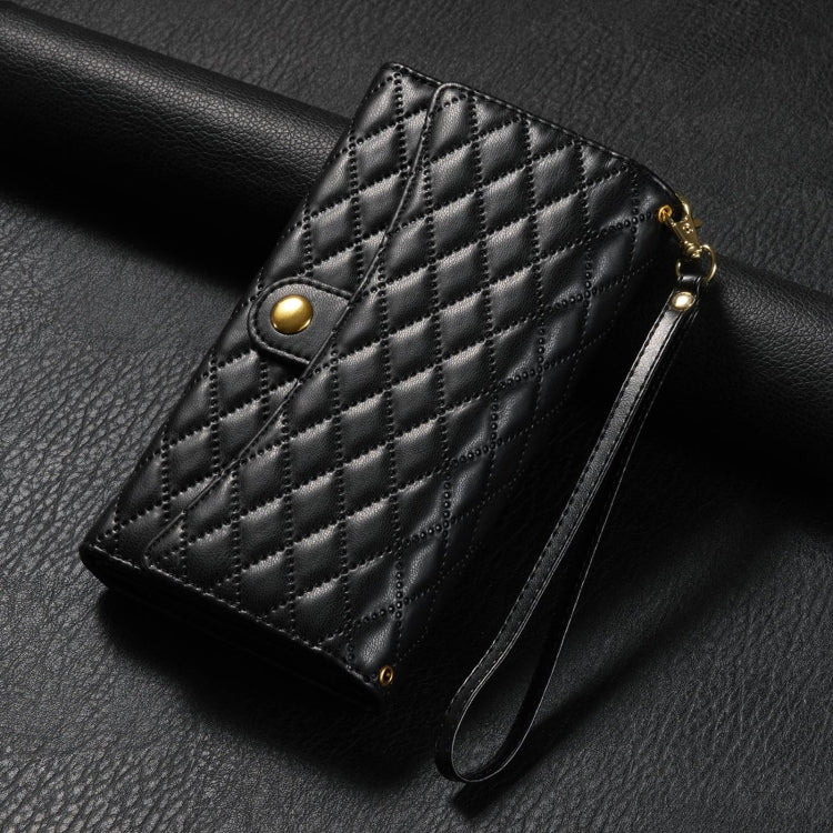 For Google Pixel 6 Pro Zipper Multi-Card Wallet Rhombic Leather Phone Case(Black) - Google Cases by PMC TechLife | Online Shopping South Africa | PMC TechLife | Buy Now Pay Later Mobicred