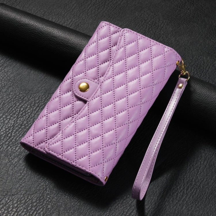 For Google Pixel 6 Pro Zipper Multi-Card Wallet Rhombic Leather Phone Case(Purple) - Google Cases by PMC TechLife | Online Shopping South Africa | PMC TechLife | Buy Now Pay Later Mobicred