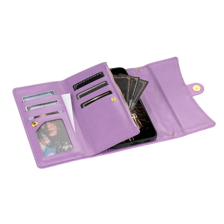 For Google Pixel 6 Pro Zipper Multi-Card Wallet Rhombic Leather Phone Case(Purple) - Google Cases by PMC TechLife | Online Shopping South Africa | PMC TechLife | Buy Now Pay Later Mobicred