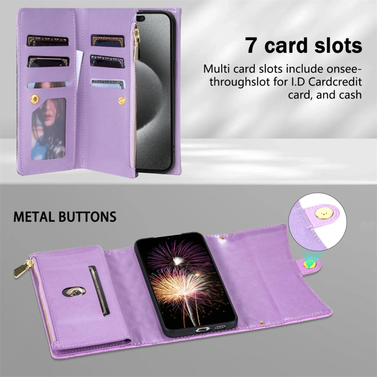 For Google Pixel 6 Pro Zipper Multi-Card Wallet Rhombic Leather Phone Case(Purple) - Google Cases by PMC TechLife | Online Shopping South Africa | PMC TechLife | Buy Now Pay Later Mobicred