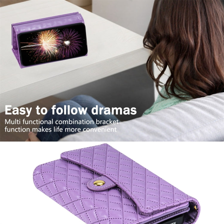 For Google Pixel 6 Pro Zipper Multi-Card Wallet Rhombic Leather Phone Case(Purple) - Google Cases by PMC TechLife | Online Shopping South Africa | PMC TechLife | Buy Now Pay Later Mobicred
