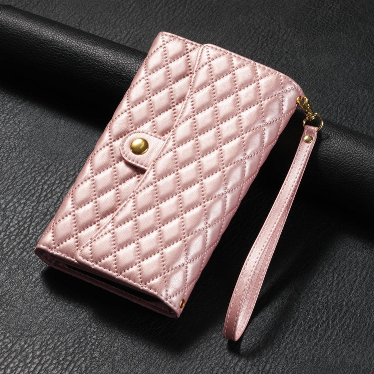 For Google Pixel 6 Pro Zipper Multi-Card Wallet Rhombic Leather Phone Case(Rose Gold) - Google Cases by PMC TechLife | Online Shopping South Africa | PMC TechLife | Buy Now Pay Later Mobicred