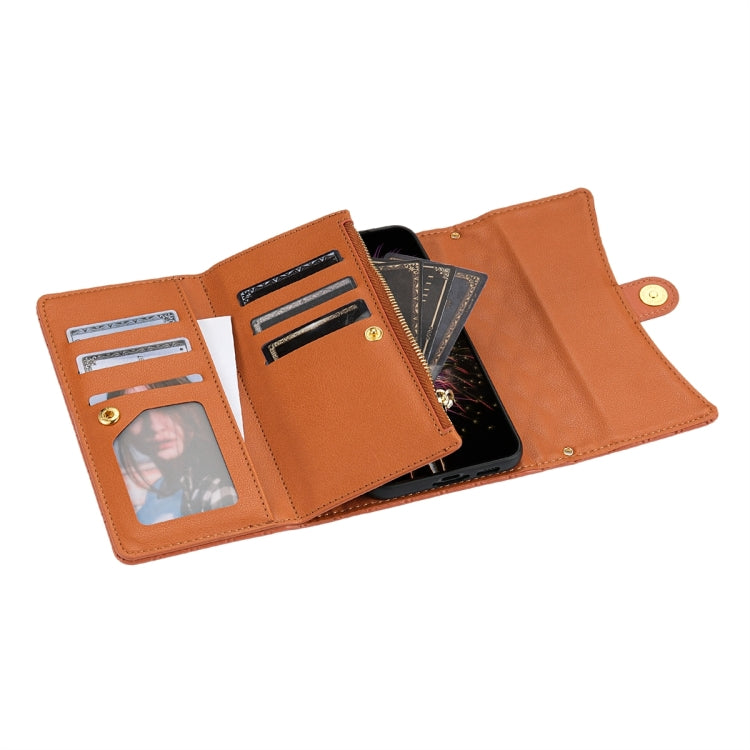 For Google Pixel 6 Pro Zipper Multi-Card Wallet Rhombic Leather Phone Case(Brown) - Google Cases by PMC TechLife | Online Shopping South Africa | PMC TechLife | Buy Now Pay Later Mobicred