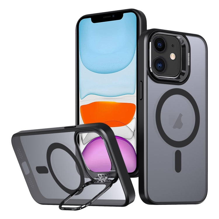 For iPhone 11 Metal Invisible Camera Holder MagSafe Magnetic Phone Case(Black) - iPhone 11 Cases by PMC TechLife | Online Shopping South Africa | PMC TechLife