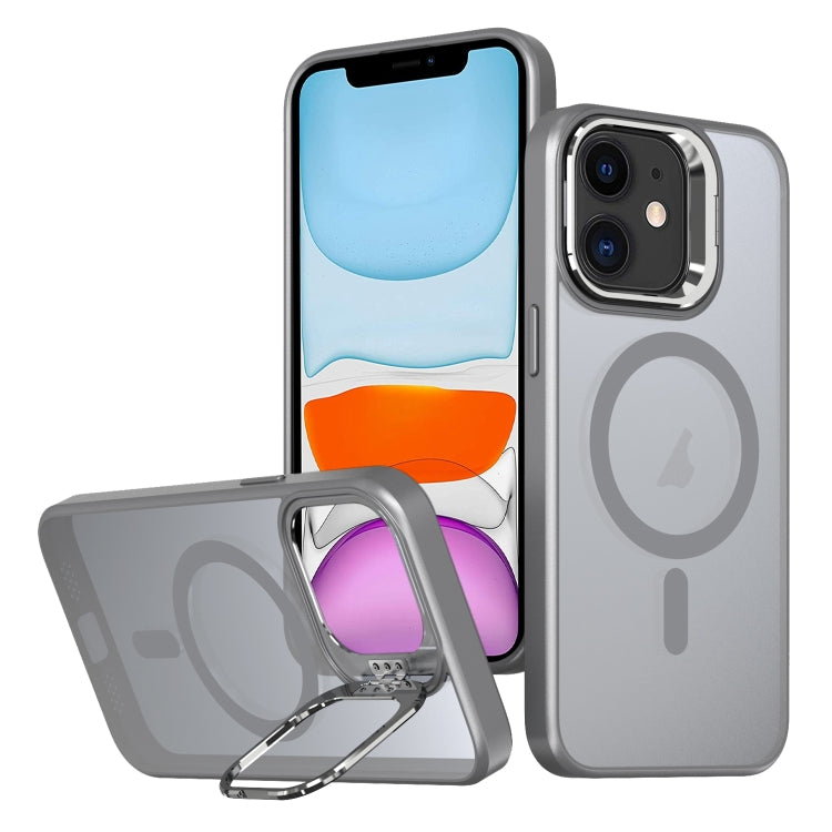 For iPhone 11 Metal Invisible Camera Holder MagSafe Magnetic Phone Case(Grey) - iPhone 11 Cases by PMC TechLife | Online Shopping South Africa | PMC TechLife