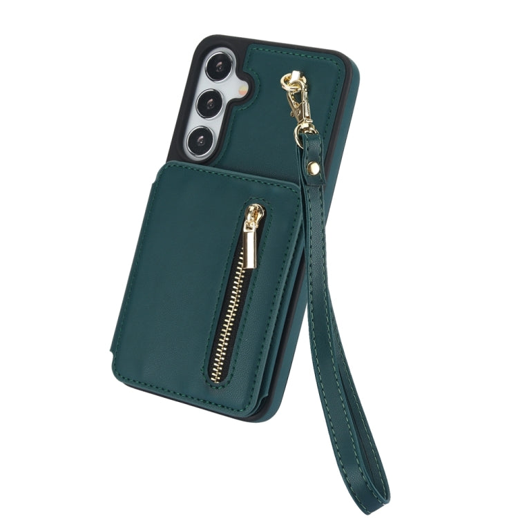 For Samsung Galaxy S24+ 5G YM006 Skin Feel Zipper Card Bag Phone Case with Dual Lanyard(Green) - Galaxy S24+ 5G Cases by PMC Jewellery | Online Shopping South Africa | PMC Jewellery | Buy Now Pay Later Mobicred