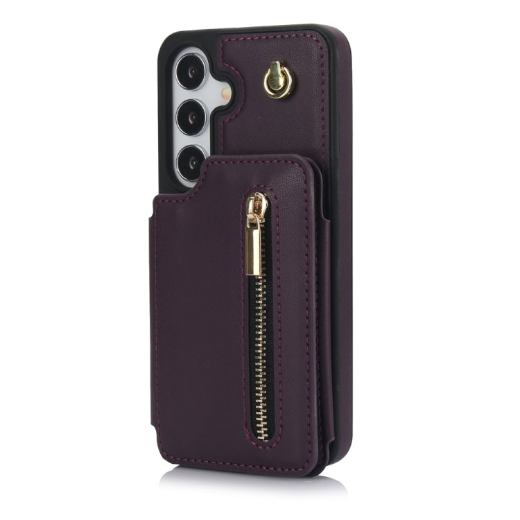 For Samsung Galaxy S24 5G YM006 Skin Feel Zipper Card Bag Phone Case with Dual Lanyard(Dark Purple) - Galaxy S24 5G Cases by PMC Jewellery | Online Shopping South Africa | PMC Jewellery | Buy Now Pay Later Mobicred
