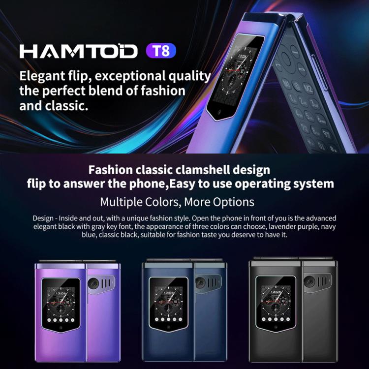 HAMTOD T8 4G Flip Phone, EU Version, 2.8 inch + 1.77 inch, VoLTE, BT, SOS, OTG(Black) - free shipping - PMC TechLife - Order now!