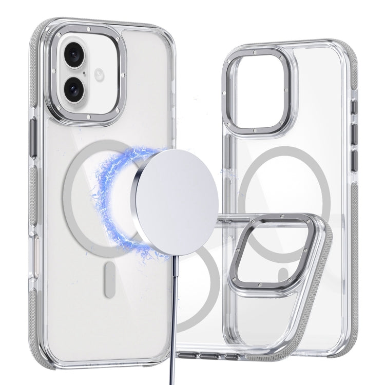 For iPhone 16 Dual-Color Clear Acrylic Hybrid TPU MagSafe Phone Case(Grey) - free shipping - PMC TechLife - Order now!