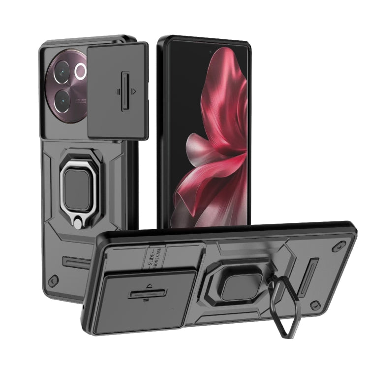 For vivo V30e 5G Global Sliding Camshield TPU + PC Shockproof Phone Case with Holder(Black) - vivo Cases by PMC TechLife | Online Shopping South Africa | PMC TechLife | Buy Now Pay Later Mobicred