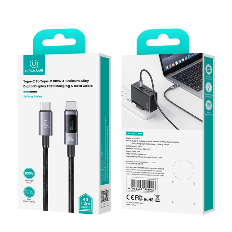 USAMS US-SJ671 Type-C To Type-C 100W Fast Charge Digital Display Data Cable, Length: 1.2m(Black) - USB-C & Type-C Cable by USAMS | Online Shopping South Africa | PMC TechLife | Buy Now Pay Later Mobicred
