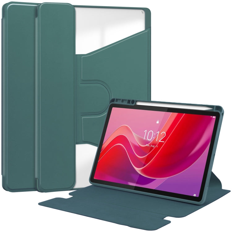 For Lenovo Tab M11/Xiaoxin Pad 11 2024 360 Rotation Transparent Smart Leather Case(Dark Green) - free shipping - PMC Jewellery - Order now!