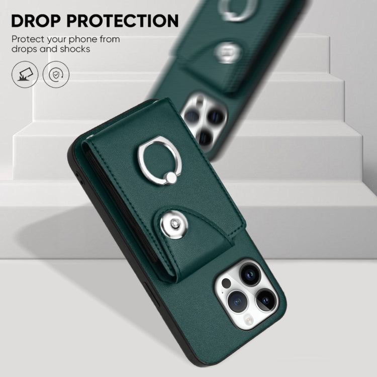 For iPhone 16 Pro Max Organ Card Bag Ring Holder Phone Case with Long Lanyard(Green) - iPhone 16 Pro Max Cases by PMC TechLife | Online Shopping South Africa | PMC TechLife | Buy Now Pay Later Mobicred
