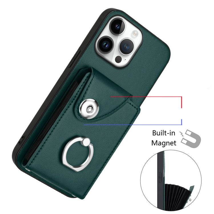For iPhone 16 Pro Max Organ Card Bag Ring Holder Phone Case with Long Lanyard(Green) - iPhone 16 Pro Max Cases by PMC TechLife | Online Shopping South Africa | PMC TechLife | Buy Now Pay Later Mobicred