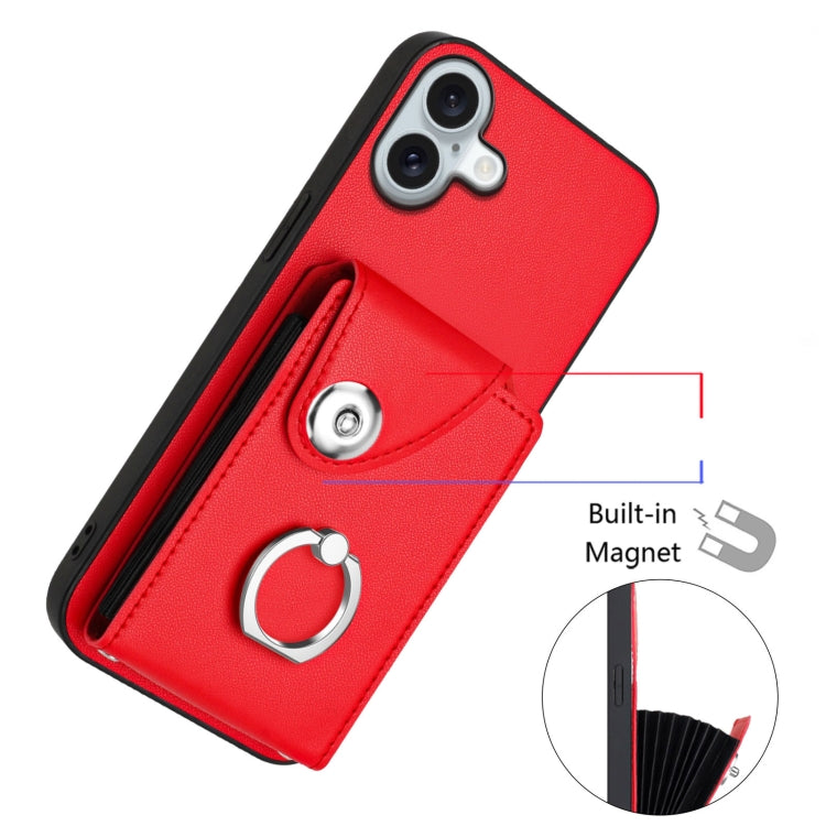 For iPhone 16 Plus Organ Card Bag Ring Holder Phone Case with Long Lanyard(Red) - iPhone 16 Plus Cases by PMC TechLife | Online Shopping South Africa | PMC TechLife | Buy Now Pay Later Mobicred