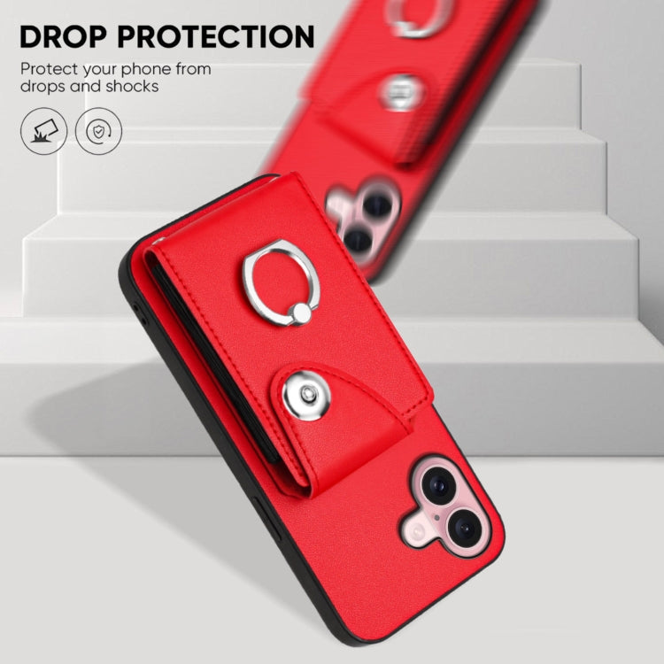 For iPhone 16 Organ Card Bag Ring Holder Phone Case with Long Lanyard(Red) - iPhone 16 Cases by PMC TechLife | Online Shopping South Africa | PMC TechLife | Buy Now Pay Later Mobicred