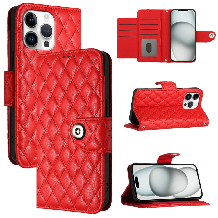For iPhone 16 Pro Max Rhombic Texture Flip Leather Phone Case with Lanyard(Red) - iPhone 16 Pro Max Cases by PMC TechLife | Online Shopping South Africa | PMC TechLife | Buy Now Pay Later Mobicred