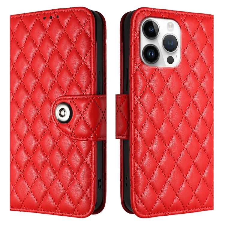 For iPhone 16 Pro Max Rhombic Texture Flip Leather Phone Case with Lanyard(Red) - iPhone 16 Pro Max Cases by PMC TechLife | Online Shopping South Africa | PMC TechLife | Buy Now Pay Later Mobicred