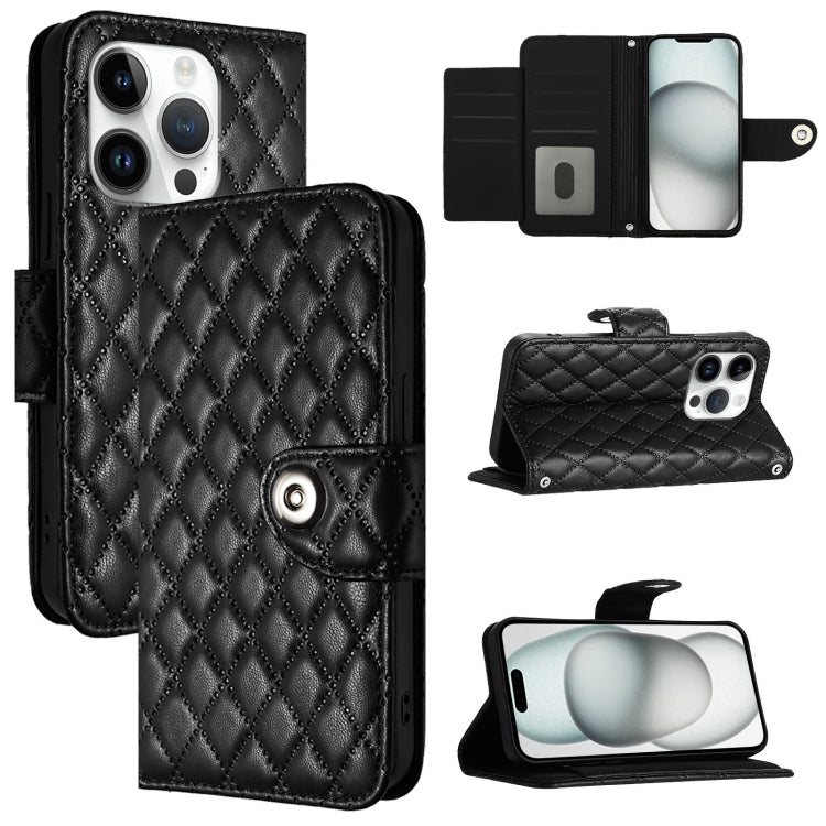 For iPhone 16 Pro Rhombic Texture Flip Leather Phone Case with Lanyard(Black) - iPhone 16 Pro Cases by PMC TechLife | Online Shopping South Africa | PMC TechLife | Buy Now Pay Later Mobicred