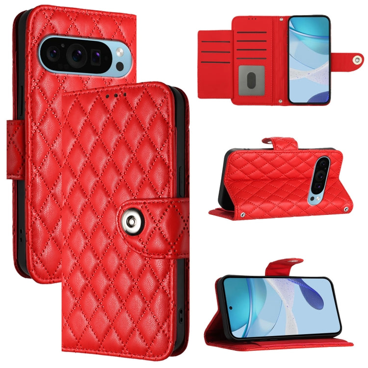 For Google Pixel 9 / Pixel 9 Pro Rhombic Texture Flip Leather Phone Case with Lanyard(Red) - Google Cases by PMC TechLife | Online Shopping South Africa | PMC TechLife | Buy Now Pay Later Mobicred