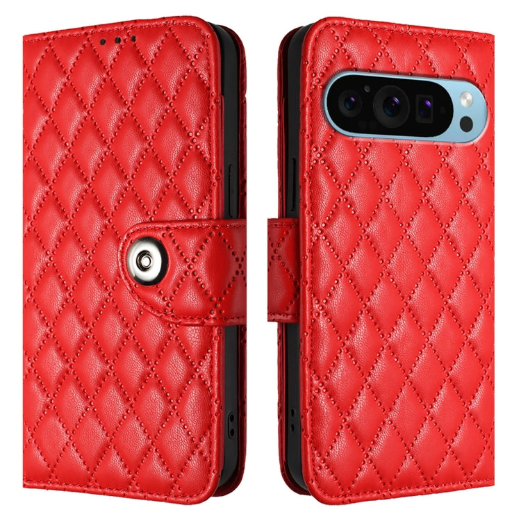 For Google Pixel 9 / Pixel 9 Pro Rhombic Texture Flip Leather Phone Case with Lanyard(Red) - Google Cases by PMC TechLife | Online Shopping South Africa | PMC TechLife | Buy Now Pay Later Mobicred
