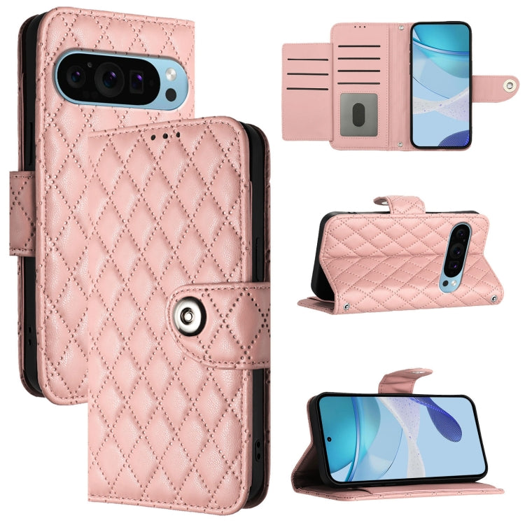 For Google Pixel 9 Pro XL Rhombic Texture Flip Leather Phone Case with Lanyard(Coral Pink) - Google Cases by PMC TechLife | Online Shopping South Africa | PMC TechLife | Buy Now Pay Later Mobicred