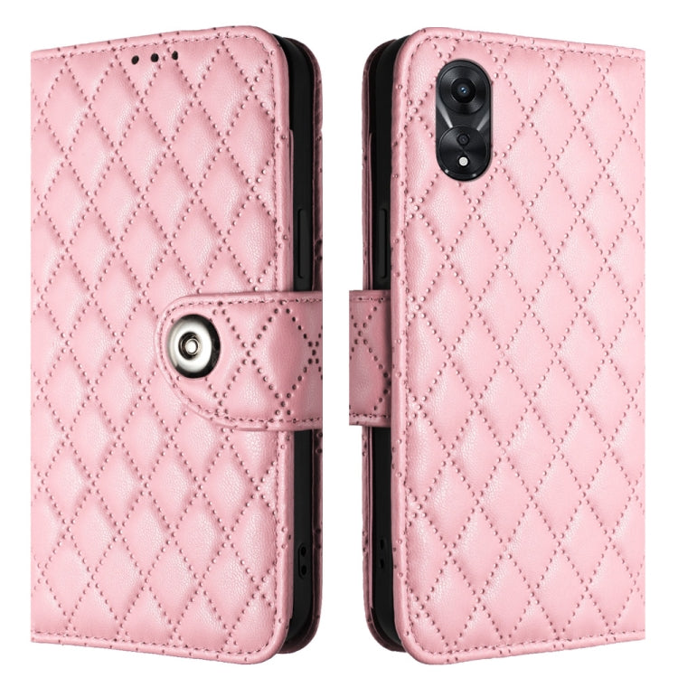 For OPPO A78 5G / A58 5G Rhombic Texture Flip Leather Phone Case with Lanyard(Pink) - OPPO Cases by PMC TechLife | Online Shopping South Africa | PMC TechLife | Buy Now Pay Later Mobicred
