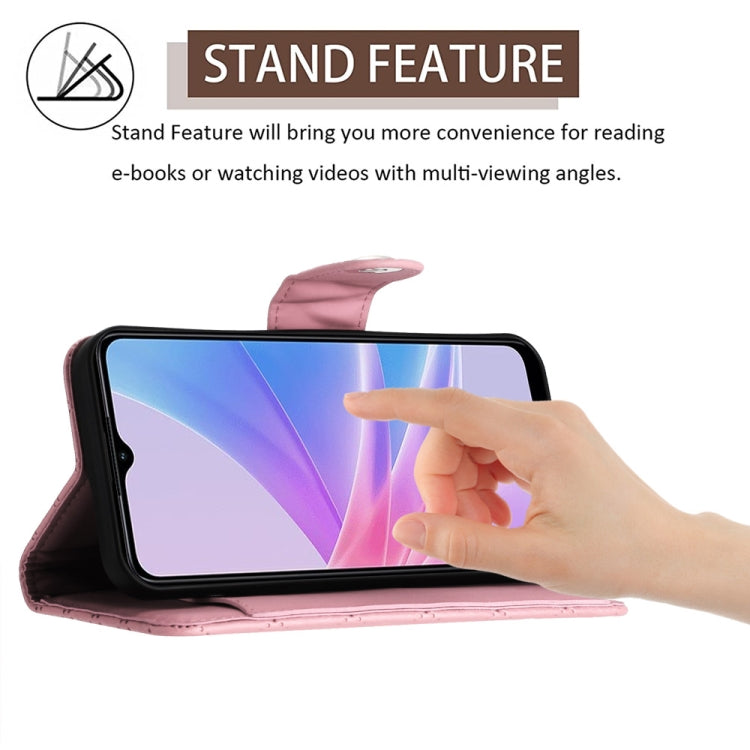 For OPPO A78 5G / A58 5G Rhombic Texture Flip Leather Phone Case with Lanyard(Pink) - OPPO Cases by PMC TechLife | Online Shopping South Africa | PMC TechLife | Buy Now Pay Later Mobicred