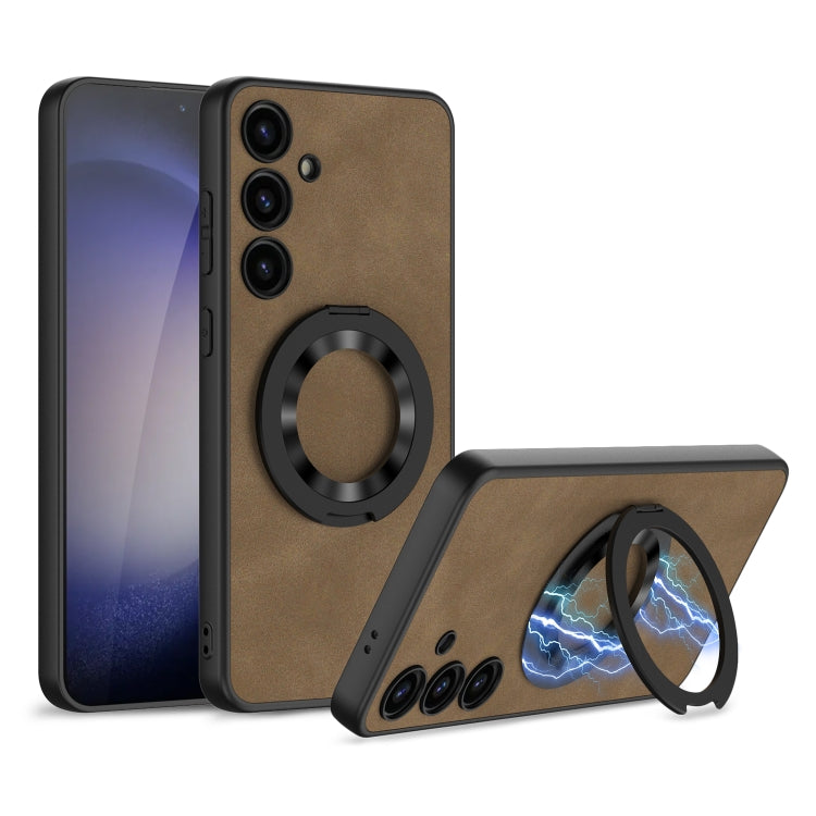For Samsung Galaxy S24 5G GKK Skin Feel Frosted Leather MagSafe Magnetic Phone Case with Holder(Brown) - Galaxy S24 5G Cases by GKK | Online Shopping South Africa | PMC TechLife | Buy Now Pay Later Mobicred