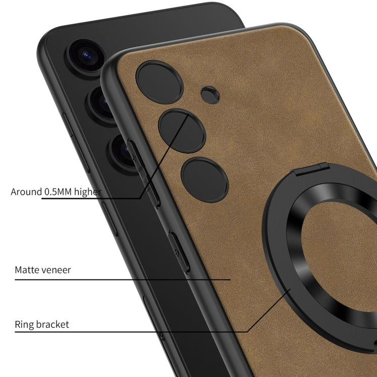 For Samsung Galaxy S24 5G GKK Skin Feel Frosted Leather MagSafe Magnetic Phone Case with Holder(Brown) - Galaxy S24 5G Cases by GKK | Online Shopping South Africa | PMC TechLife | Buy Now Pay Later Mobicred