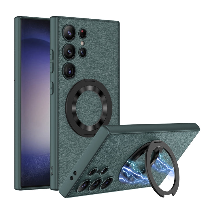 For Samsung Galaxy S24 Ultra 5G GKK Skin Feel Leather MagSafe Magnetic Phone Case with Holder(Green) - free shipping - PMC TechLife - Order now!