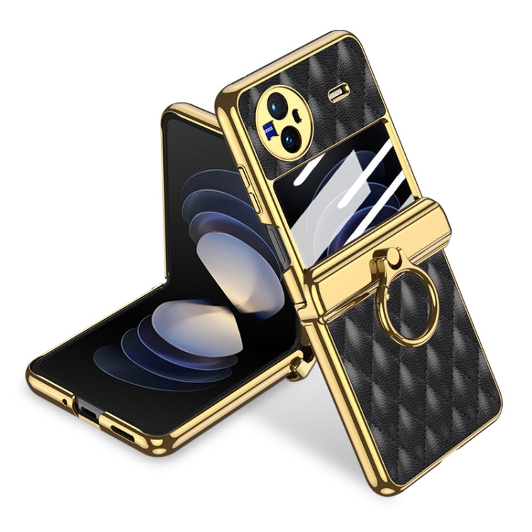 For vivo X Flip GKK Integrated Rhombus Pattern Electroplating Leather Magnetic Phone Case with Ring(Black) - free shipping - PMC Jewellery - Order now!