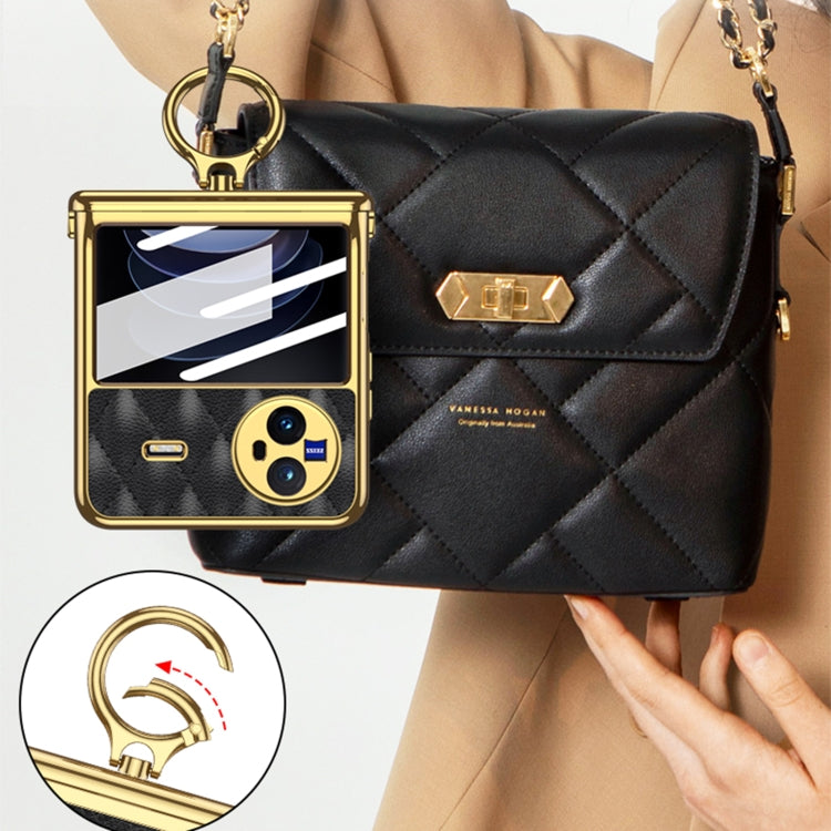 For vivo X Flip GKK Integrated Rhombus Pattern Electroplating Leather Magnetic Phone Case with Ring(Black) - free shipping - PMC Jewellery - Order now!