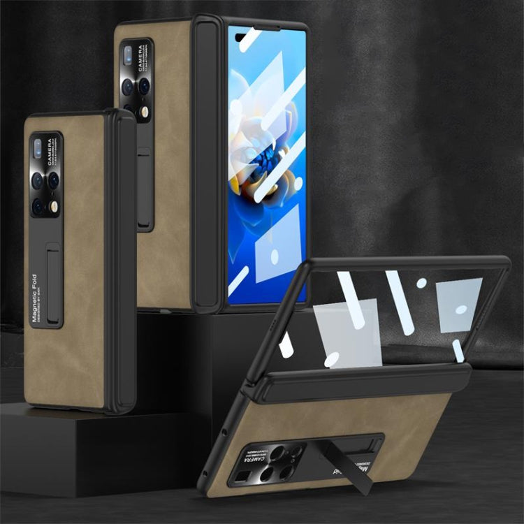 For Huawei Mate X2 GKK Integrated Frosted Leather HD Fold Hinge Phone Case with Holder(Brown) - free shipping - PMC Jewellery - Order now!
