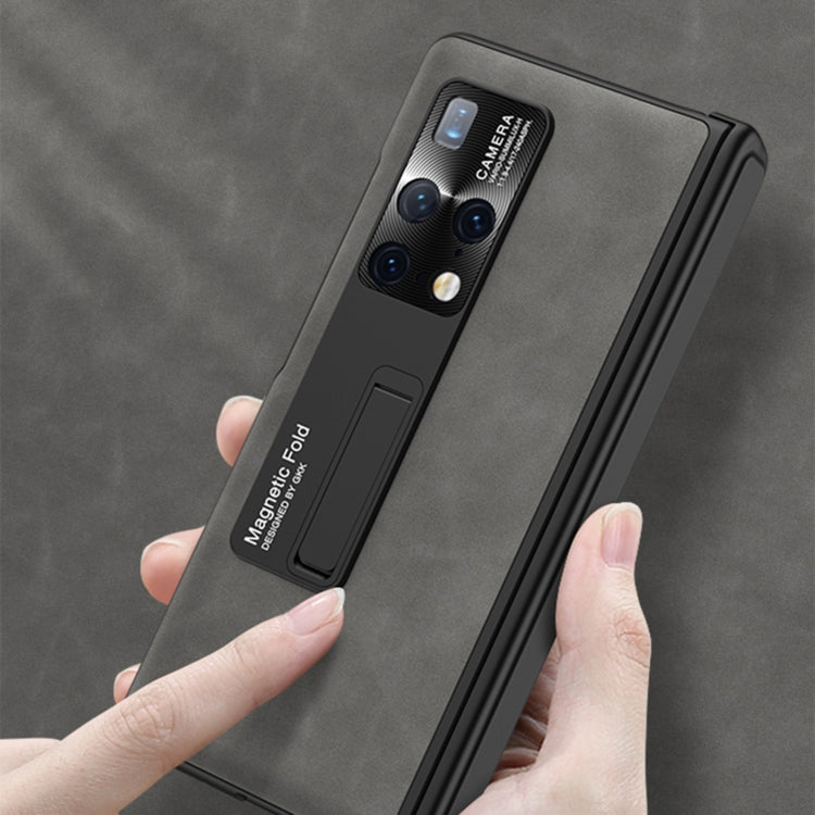 For Huawei Mate X2 GKK Integrated Frosted Fold Hinge Privacy Leather Phone Case with Holder(Brown) - free shipping - PMC Jewellery - Order now!