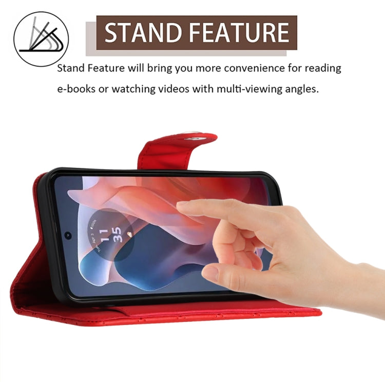 For Motorola Moto G Play 4G 2024 Rhombic Texture Flip Leather Phone Case with Lanyard(Red) - Motorola Cases by PMC Jewellery | Online Shopping South Africa | PMC Jewellery | Buy Now Pay Later Mobicred